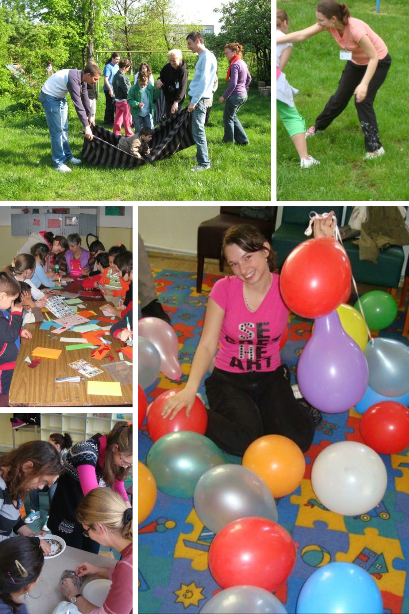 Photos of Larisa as a volunteer playing with dissabled children and preparing the activities